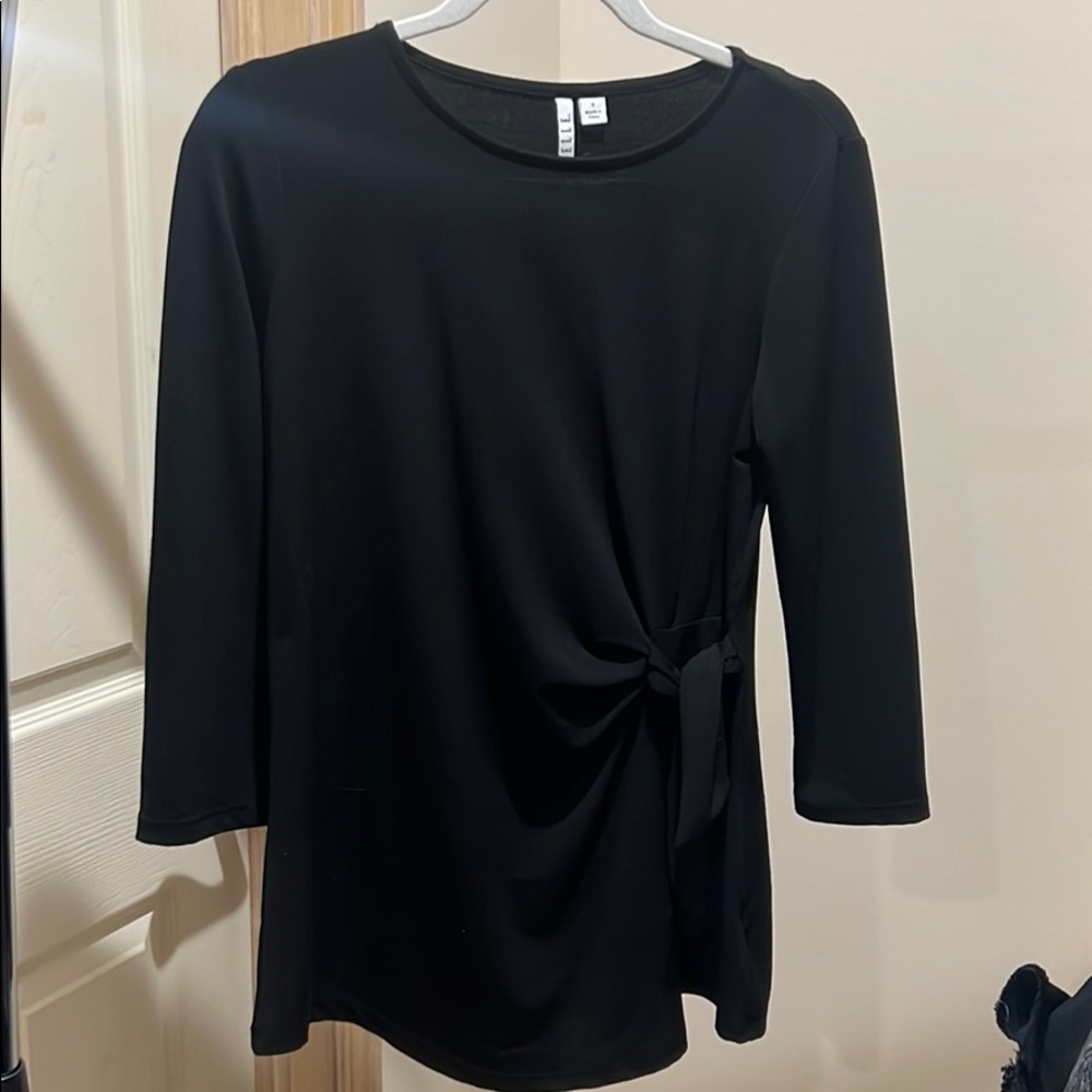 Elle Brand Black Dress Shirt with Hip Tie Detail